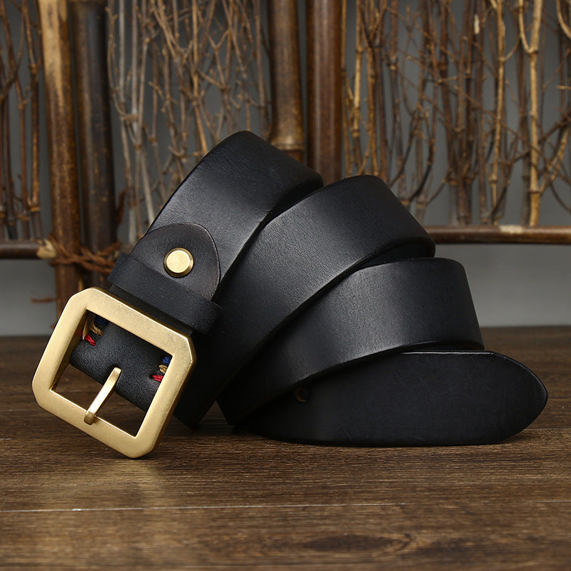 Retro Thick Square Buckle Leather Belt For Men - skyjackerz