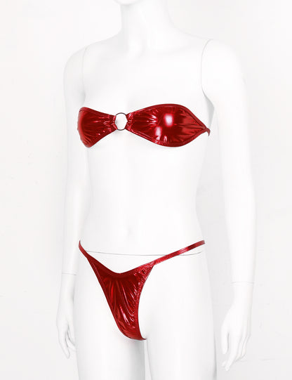 Women's Shiny Leather Bikini Set - skyjackerz