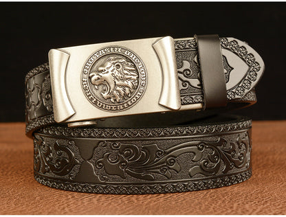 Silver - Black / 105 cm Lion King Alloy Buckle Leather Belt for Men - skyjackerz