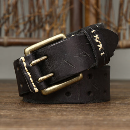 Brown / 105 cm Men's Exquisite Brass Buckle Leather Belt - skyjackerz
