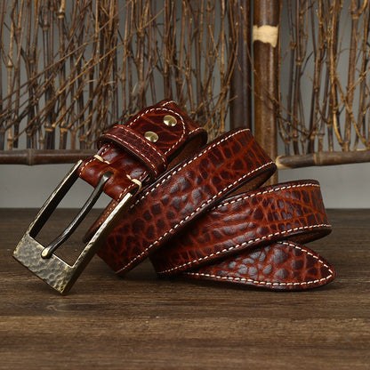 Black / 100 cm Men's Designer Belt with Heavy Brass Buckle - skyjackerz