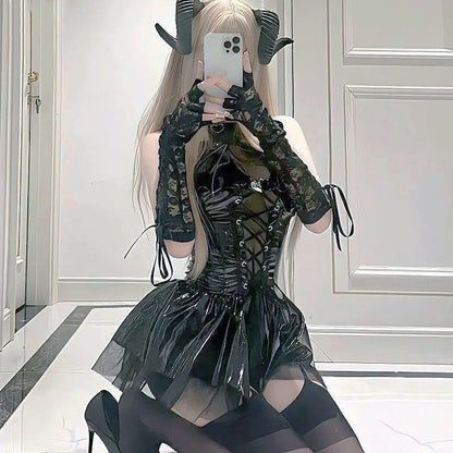 Black / S Women Leather Dark Witch Hollow Set - skyjackerz