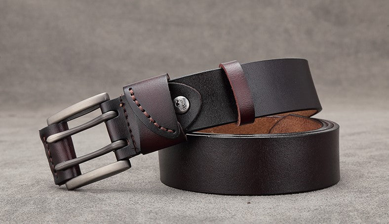 Men's Vintage Double Pin Buckle Leather Belt - skyjackerz
