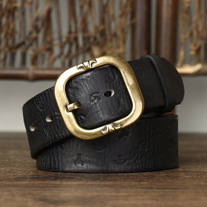 Brown / 105 cm Men's Embossed Designer Genuine Leather Belt - skyjackerz
