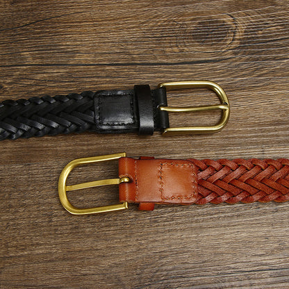 Black / 100 cm Men's Designer Woven Leather Belt - skyjackerz