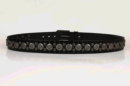 Black / 105 cm Men's Metal Rivet Cowboy Leather Belt - skyjackerz