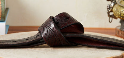 Red Brown / 105 cm Vintage Leather Belt for Men - Washed Design - skyjackerz