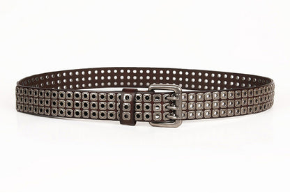 Black / 100 cm Men's Heavy Metal Cowboy Punk Leather Belt - skyjackerz