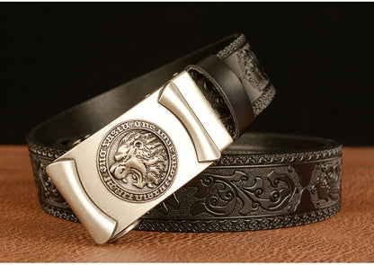 Gold - Black / 105 cm Lion King Alloy Buckle Leather Belt for Men - skyjackerz