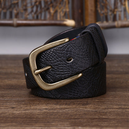 Men's Designer Brass Buckle Leather Belt - skyjackerz