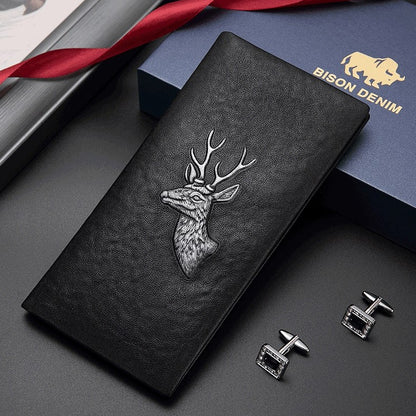 A Men's Designer Long Stag Leather Wallet - skyjackerz