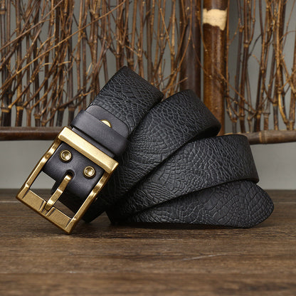 Black / 105 cm Men's Wide Leather Belt for Jeans - skyjackerz
