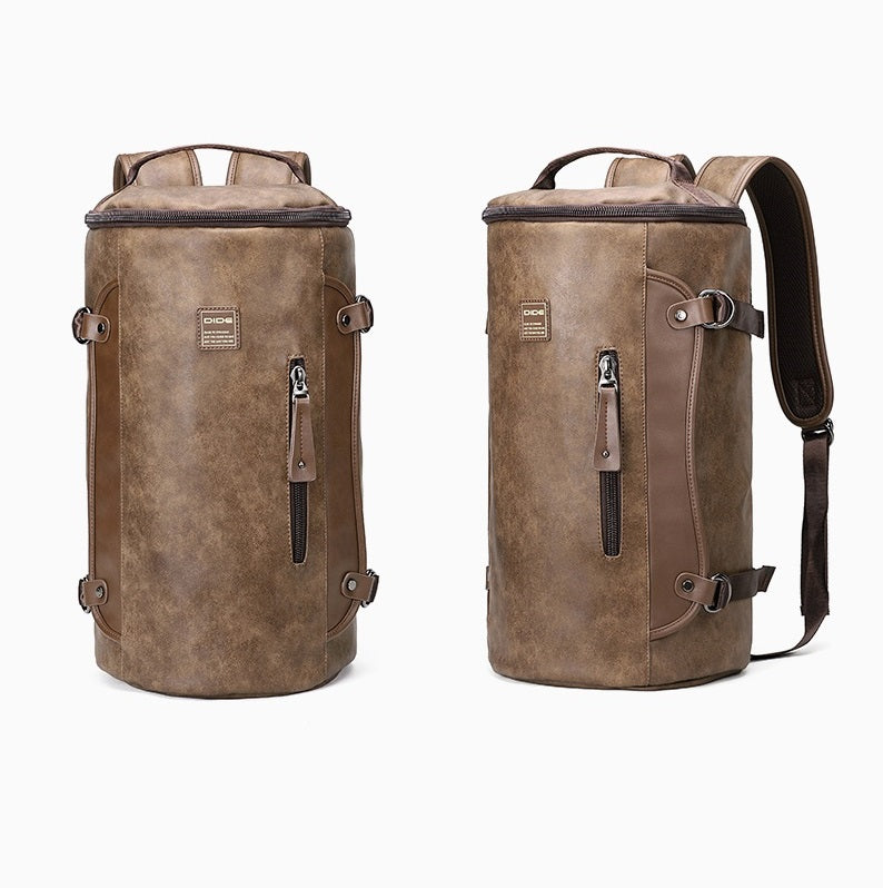 Khaki Men's Leather Waterproof Travel Backpack - skyjackerz