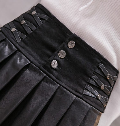 Women Korean Style Short Leather Skirt - skyjackerz
