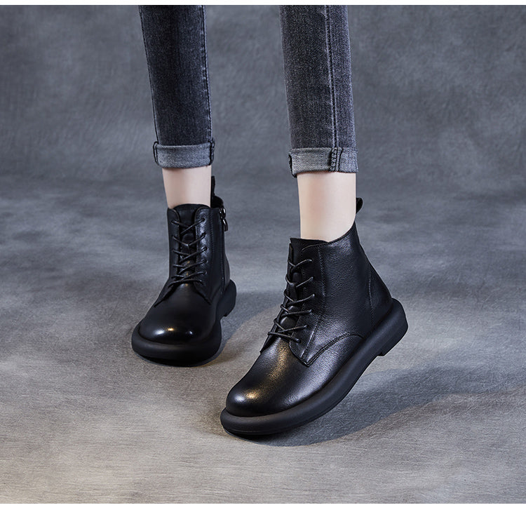 Black / 5 Women's Handmade Retro Leather Boots - skyjackerz