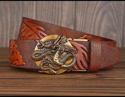 Black / 105 cm Luxury Designer Dragon Leather Belt for Men - skyjackerz