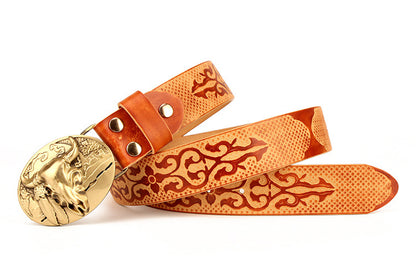 Coffee / 105 cm Ethnic Style Men's Leather Belt for Jeans - skyjackerz