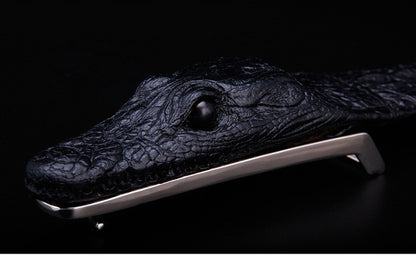 Black / 105 cm Men's Stylish Crocodile Leather Belt - skyjackerz