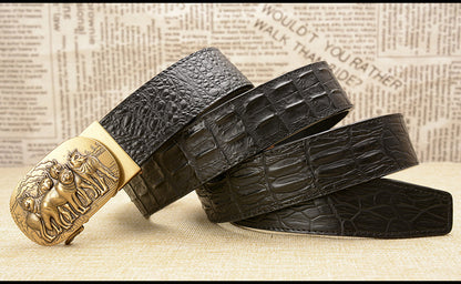 Gold - Black / 105 cm Luxury Automatic Leather Belt for Men - Wolf Pack Design - skyjackerz