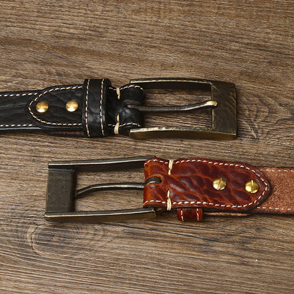 Black / 100 cm Men's Designer Belt with Heavy Brass Buckle - skyjackerz