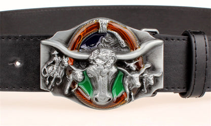 A - Black / 105 cm Cowboy Style Men's Genuine Leather Belt - skyjackerz