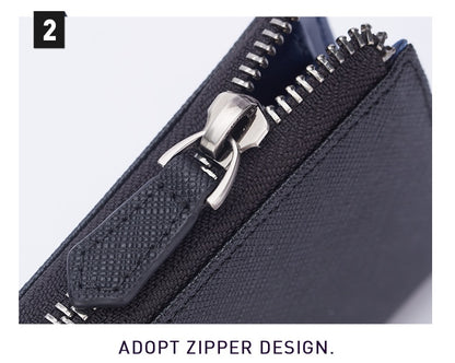Blue Men's Chain Zipper RFID Blocking Wallet - skyjackerz