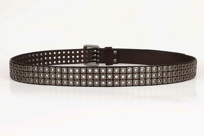 Black / 100 cm Cross Rivet Cowboy Leather Belt for Men - skyjackerz