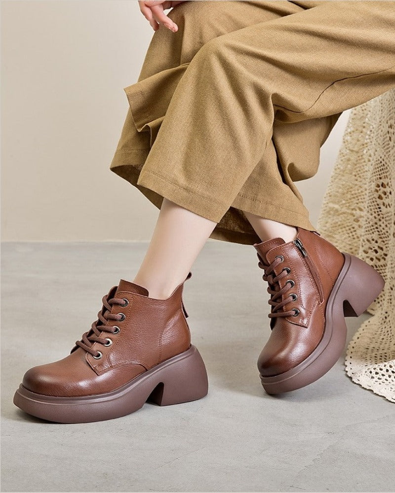 Brown / 5 Women's Thick High-Heel Ankle Boots - skyjackerz