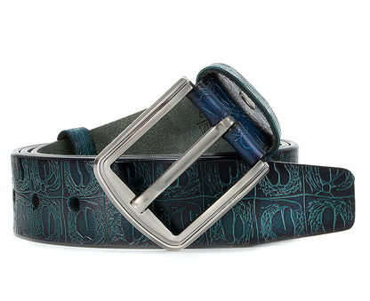 Black / 100 cm Men's Designer Embossed Genuine Leather Belt - skyjackerz