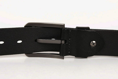 Black / 105 cm Men's Metal Rivet Cowboy Leather Belt - skyjackerz
