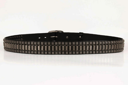 Black / 105 cm Men's Heavy Metal Rivet Leather Belt - skyjackerz