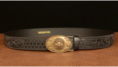 Gold - Black / 110 cm Men's Luxury Belt with Chinese Dragon Totem Buckle - skyjackerz