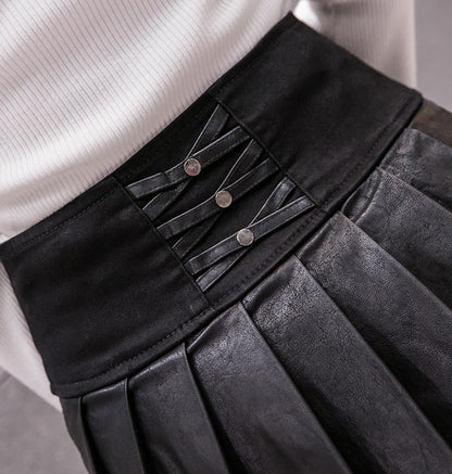 Women Korean Style Short Leather Skirt - skyjackerz
