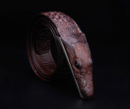 Black / 105 cm Men's Stylish Crocodile Leather Belt - skyjackerz