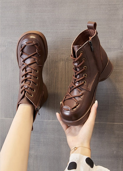 Women's Cross Lace-Up Leather Boots - skyjackerz
