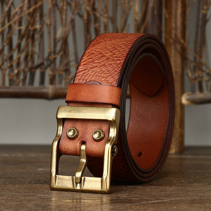 Black / 105 cm Men's Wide Leather Belt for Jeans - skyjackerz