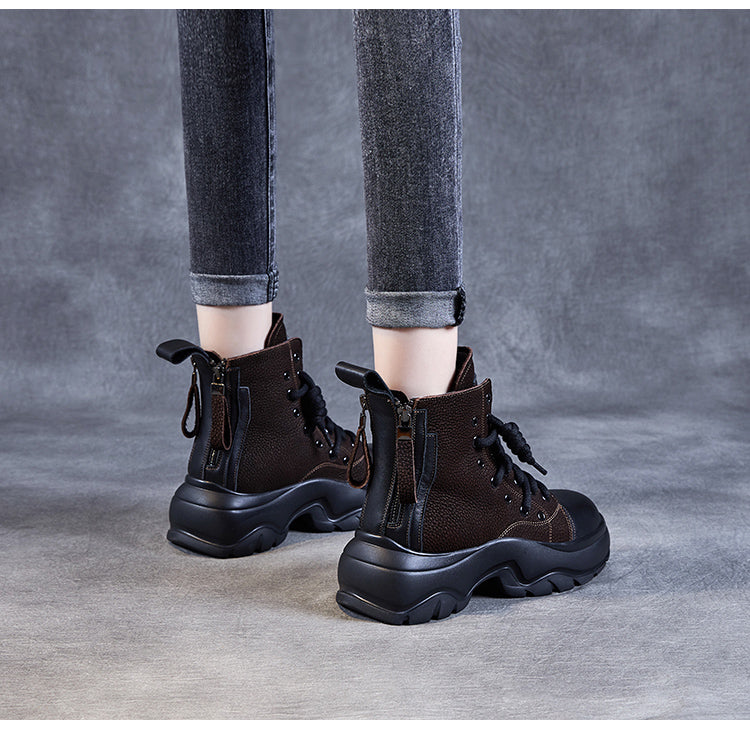 Women's Chunky Leather Boots - skyjackerz