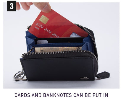 Blue Men's Chain Zipper RFID Blocking Wallet - skyjackerz