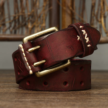 Brown / 105 cm Men's Exquisite Brass Buckle Leather Belt - skyjackerz