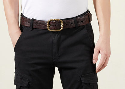 Red Brown / 105 cm Vintage Leather Belt for Men - Washed Design - skyjackerz