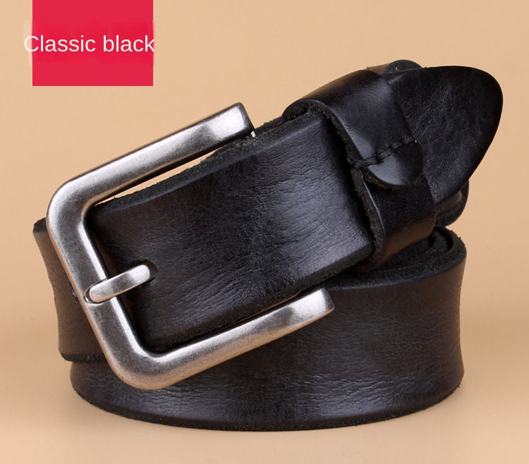Black / 105 cm Men's Pure Leather Fashion Belt - skyjackerz