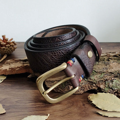 Khaki / 100 cm Men's Serpentine Strap Pin Buckle Leather Belt - skyjackerz