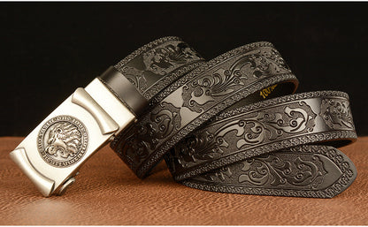 Gold - Black / 105 cm Lion King Alloy Buckle Leather Belt for Men - skyjackerz