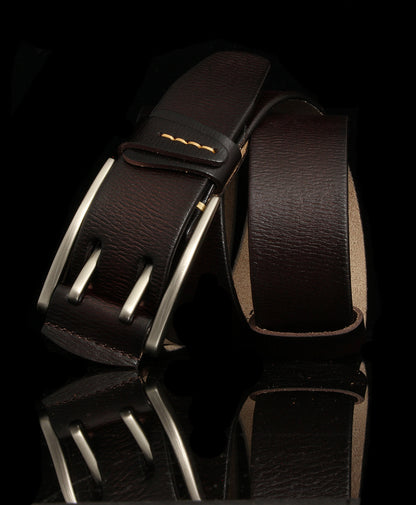 Black / 105 cm British Style Double Pin Leather Belt for Men - skyjackerz