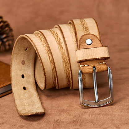 Light Brown / 105 Men's Handmade Casual Cowhide Leather Belt - skyjackerz