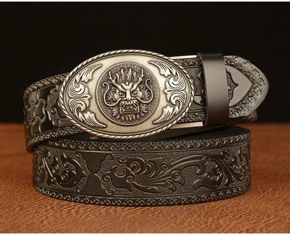 Silver - Black / 110 cm Men's Luxury Belt with Chinese Dragon Totem Buckle - skyjackerz