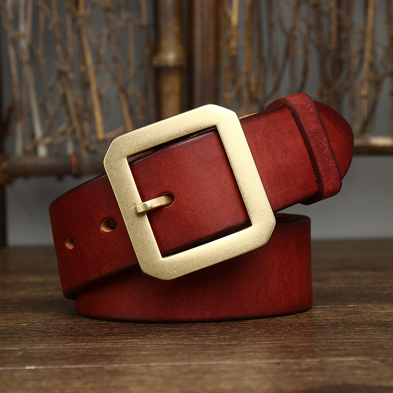 Retro Thick Square Buckle Leather Belt For Men - skyjackerz