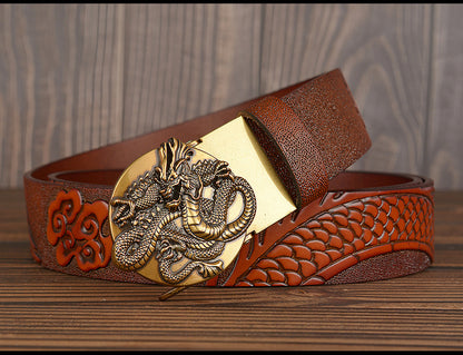 Black / 105 cm Luxury Designer Dragon Leather Belt for Men - skyjackerz