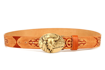 Coffee / 105 cm Ethnic Style Men's Leather Belt for Jeans - skyjackerz