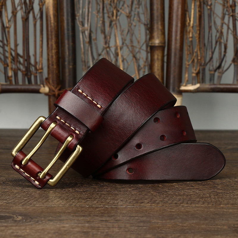 Men's Retro Double Needle Leather Belt - skyjackerz